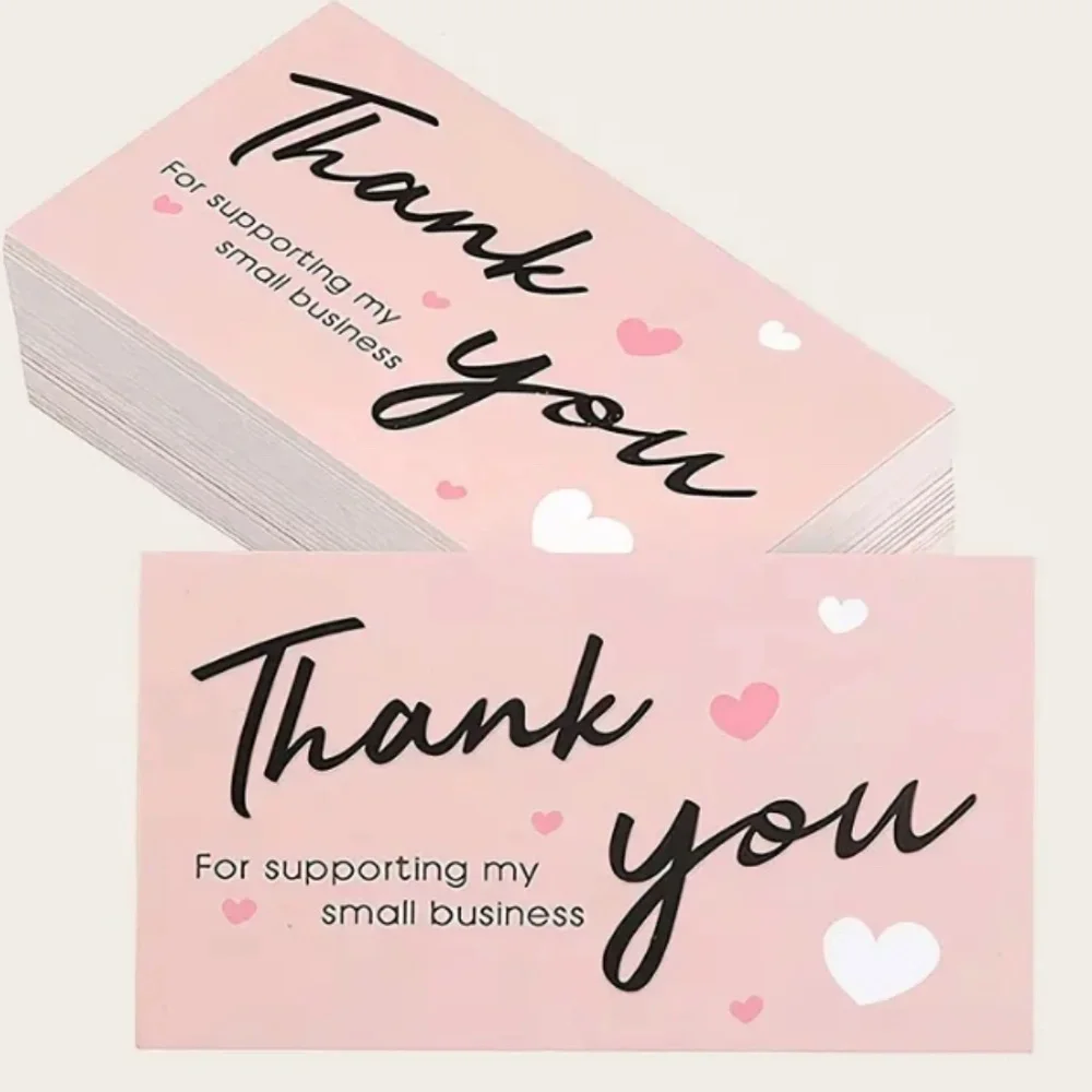 NEW 50 PCS PINK THANK YOU FOR SUPPORTING MY SMALL BUSINESS APPRECIATION CARDS